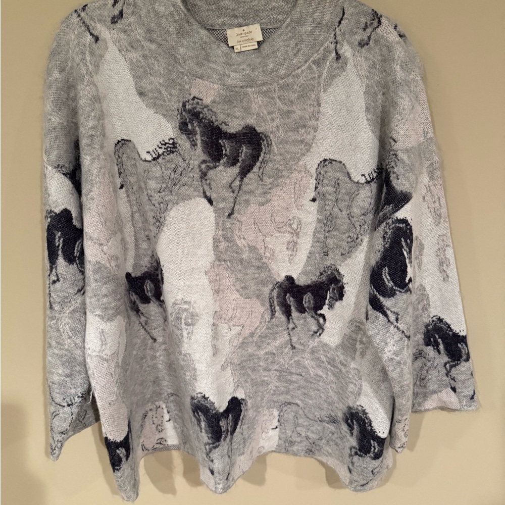 Kate Spade Stallions Horse Gray Sweater with Horse Design - XL